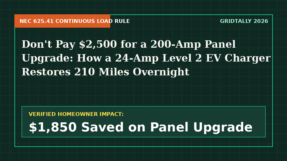 Don't Pay $2,500 for a 200-Amp Panel Upgrade: How a 24-Amp Level 2 EV Charger Restores 210 Miles Overnight